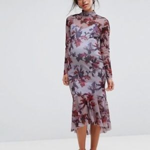 Hope & Ivy Long Sleeve Maternity Sheer Floral printed Mesh with peplum hem- sz:8